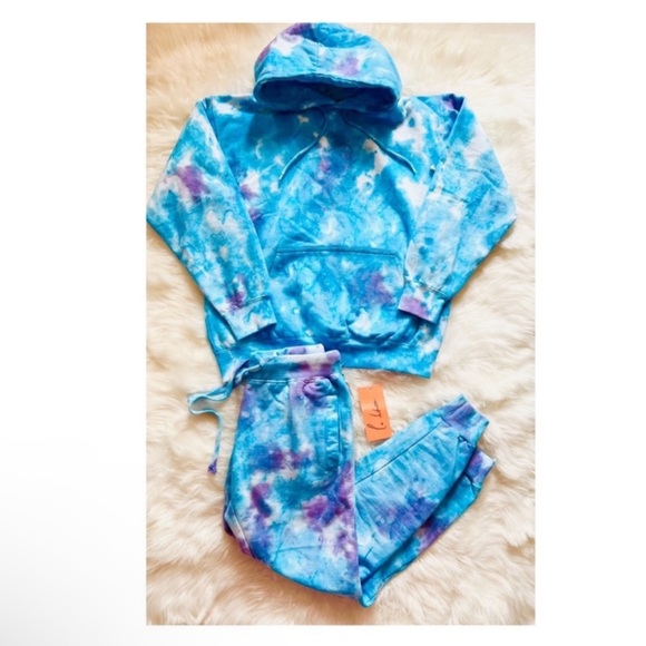 New! La Detresse Blueberry Mystic Tie Dye Hoodie & Jogger Relaxed Fit Set - Picture 5 of 11